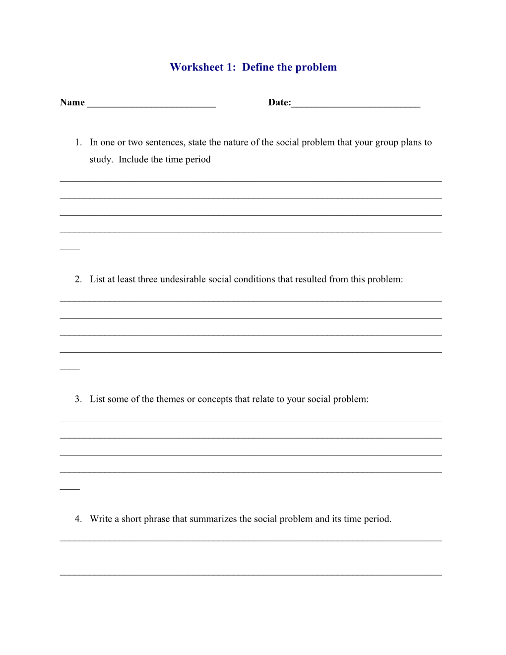 Worksheet 2: Gathering Evidence of the Problem