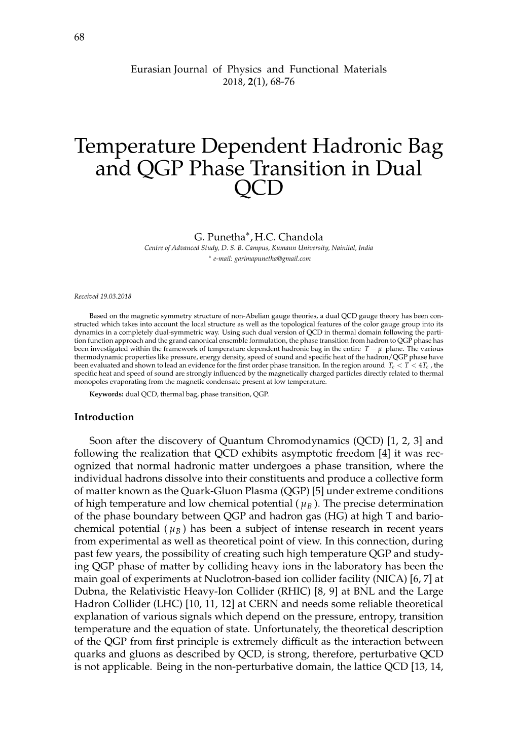 Temperature Dependent Hadronic Bag and QGP Phase Transition in Dual QCD