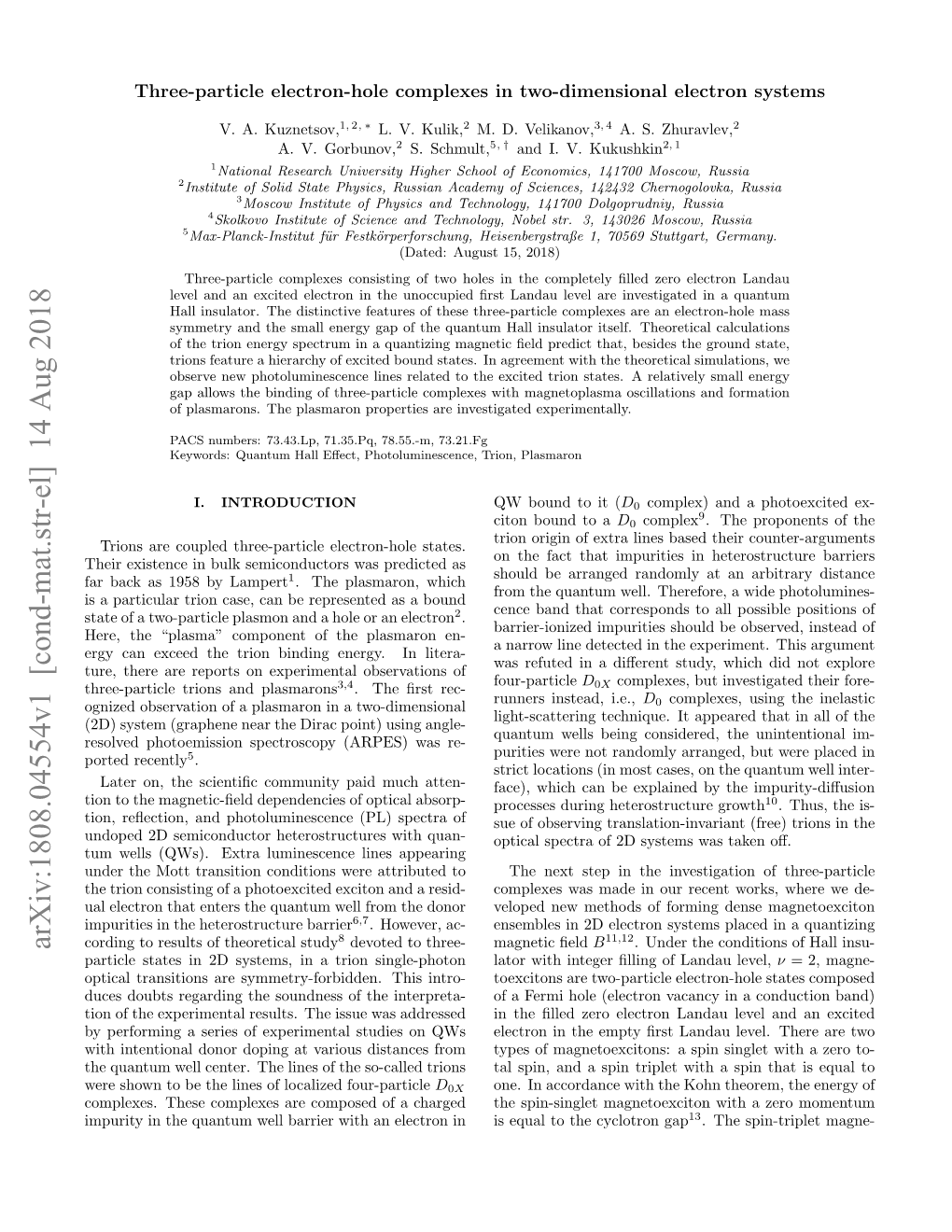 Three-Particle Electron-Hole Complexes in Two-Dimensional Electron Systems