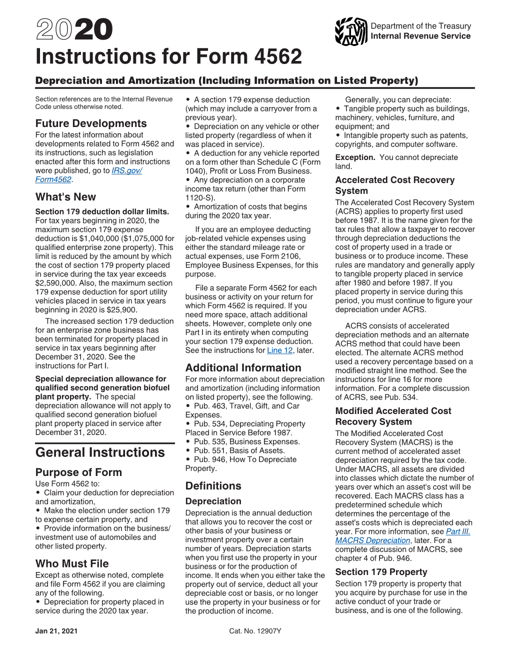 2020 Instructions for Form 4562