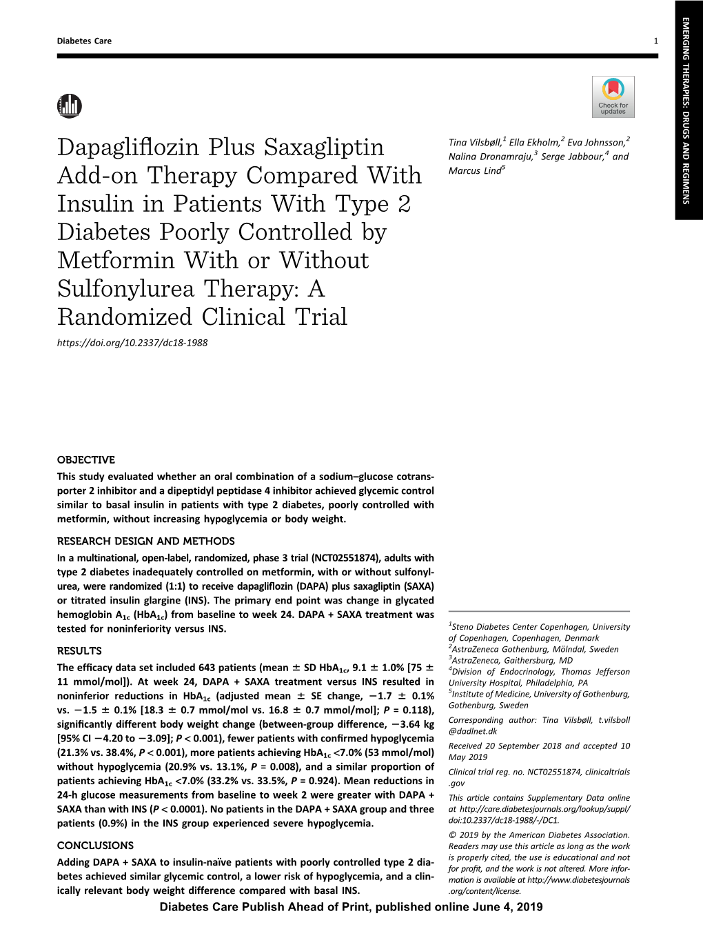 Dapagliflozin Plus Saxagliptin Add-On Therapy Compared with Insulin In