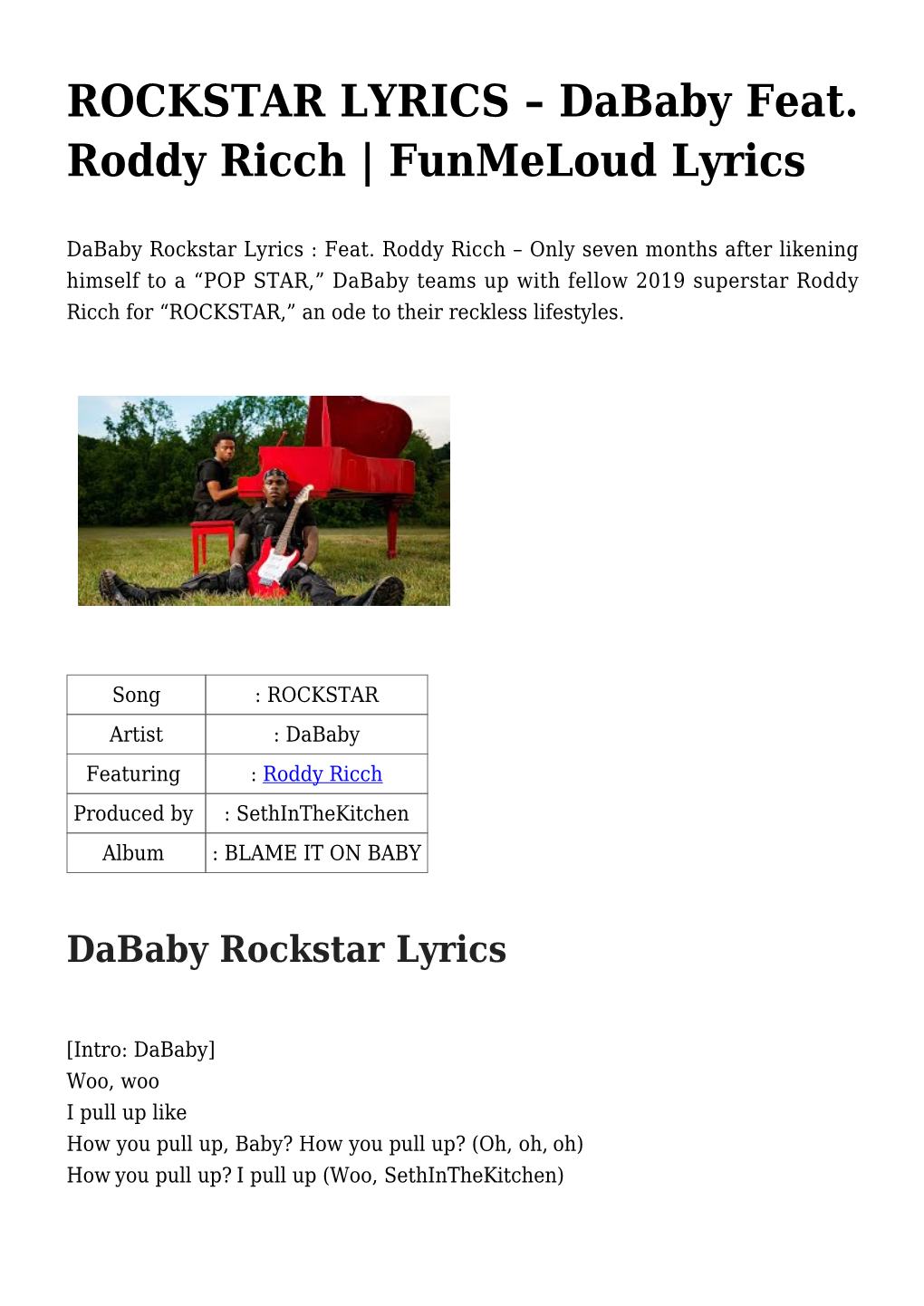 ROCKSTAR LYRICS – Dababy Feat. Roddy