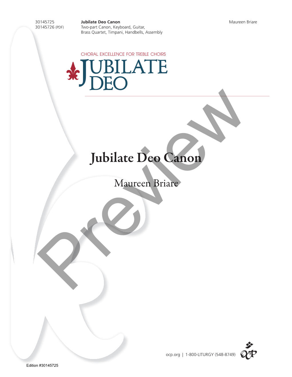 Jubilate Deo Canon Maureen Briare 30145726 (PDF) Two-Part Canon, Keyboard, Guitar, Brass Quartet, Timpani, Handbells, Assembly