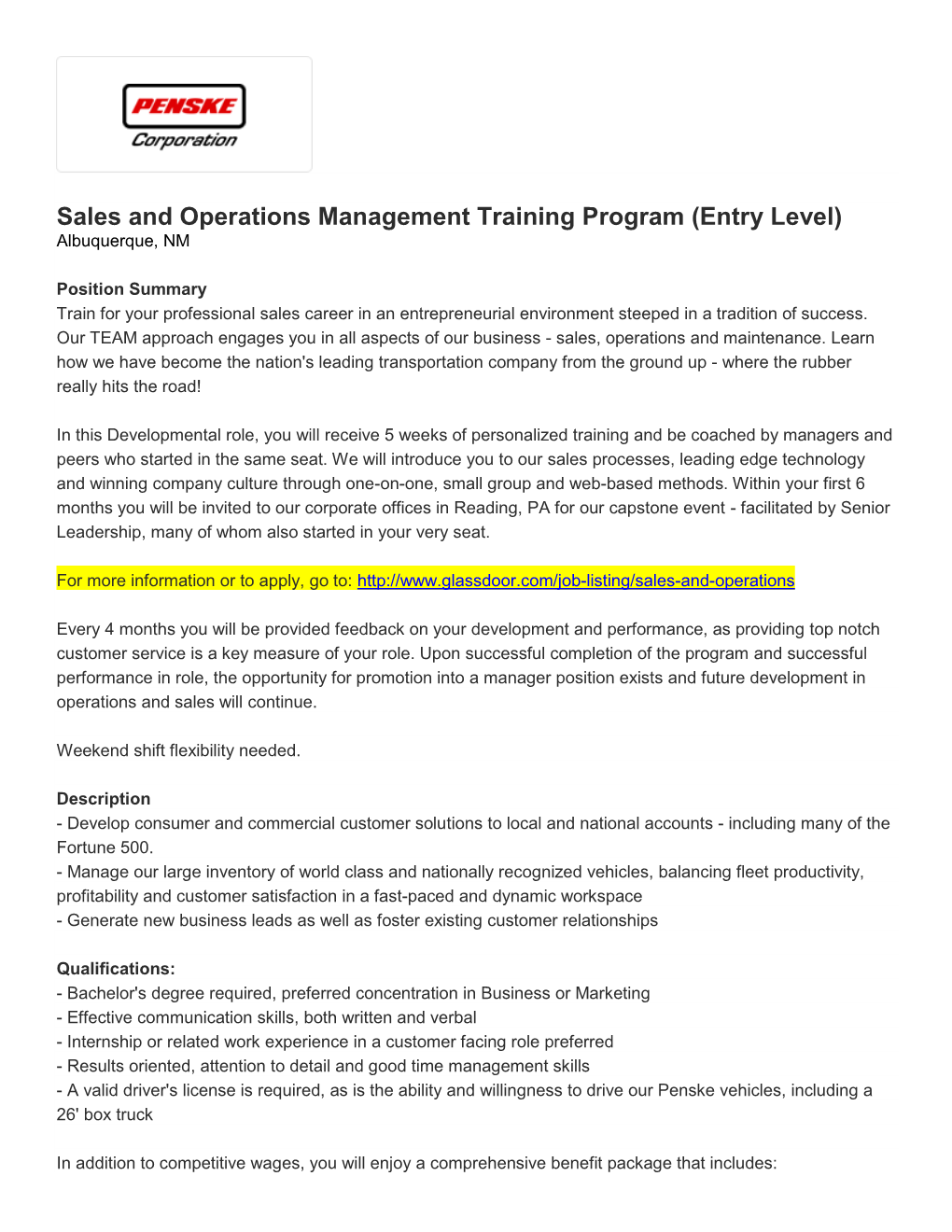 Sales and Operations Management Training Program (Entry Level) Albuquerque, NM