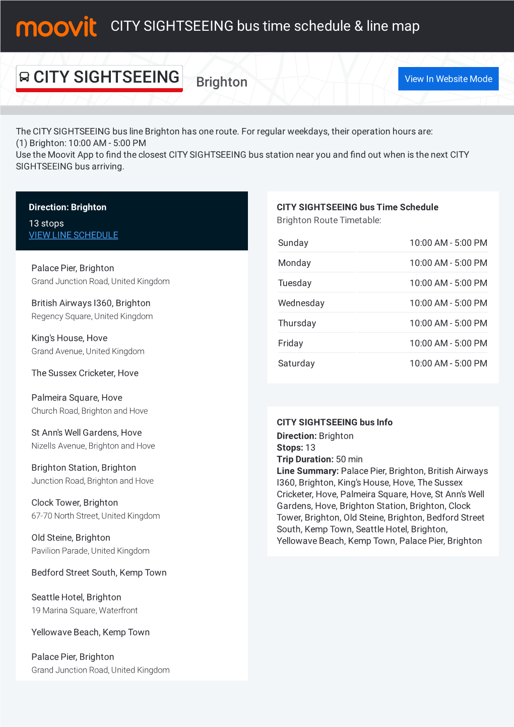 CITY SIGHTSEEING Bus Time Schedule & Line Route