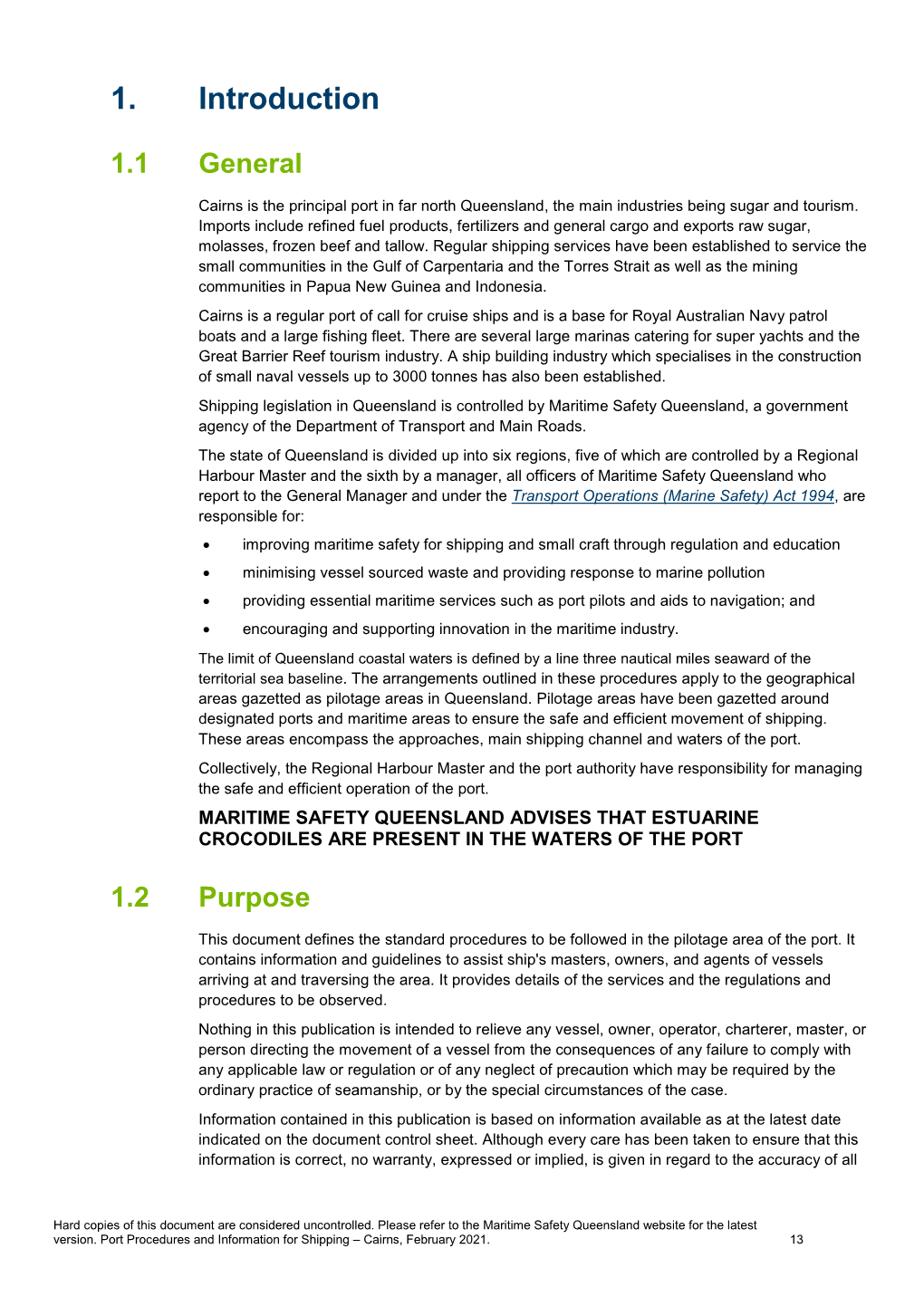 Port Procedures and Information for Shipping – Cairns, February 2021