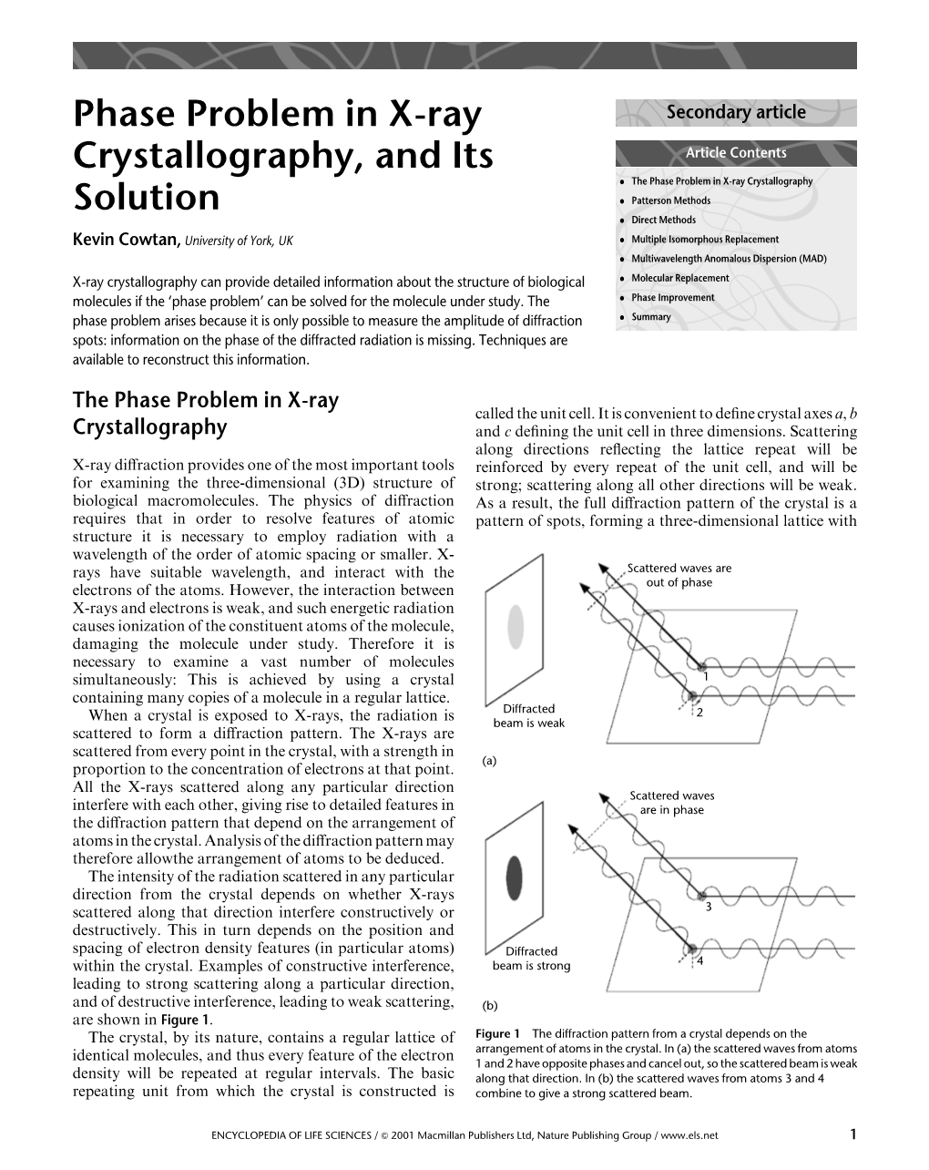 Phase Problem in X-Ray Crystallography, and Its Solution Reciprocal Directions and Spacings from the Real Lattice
