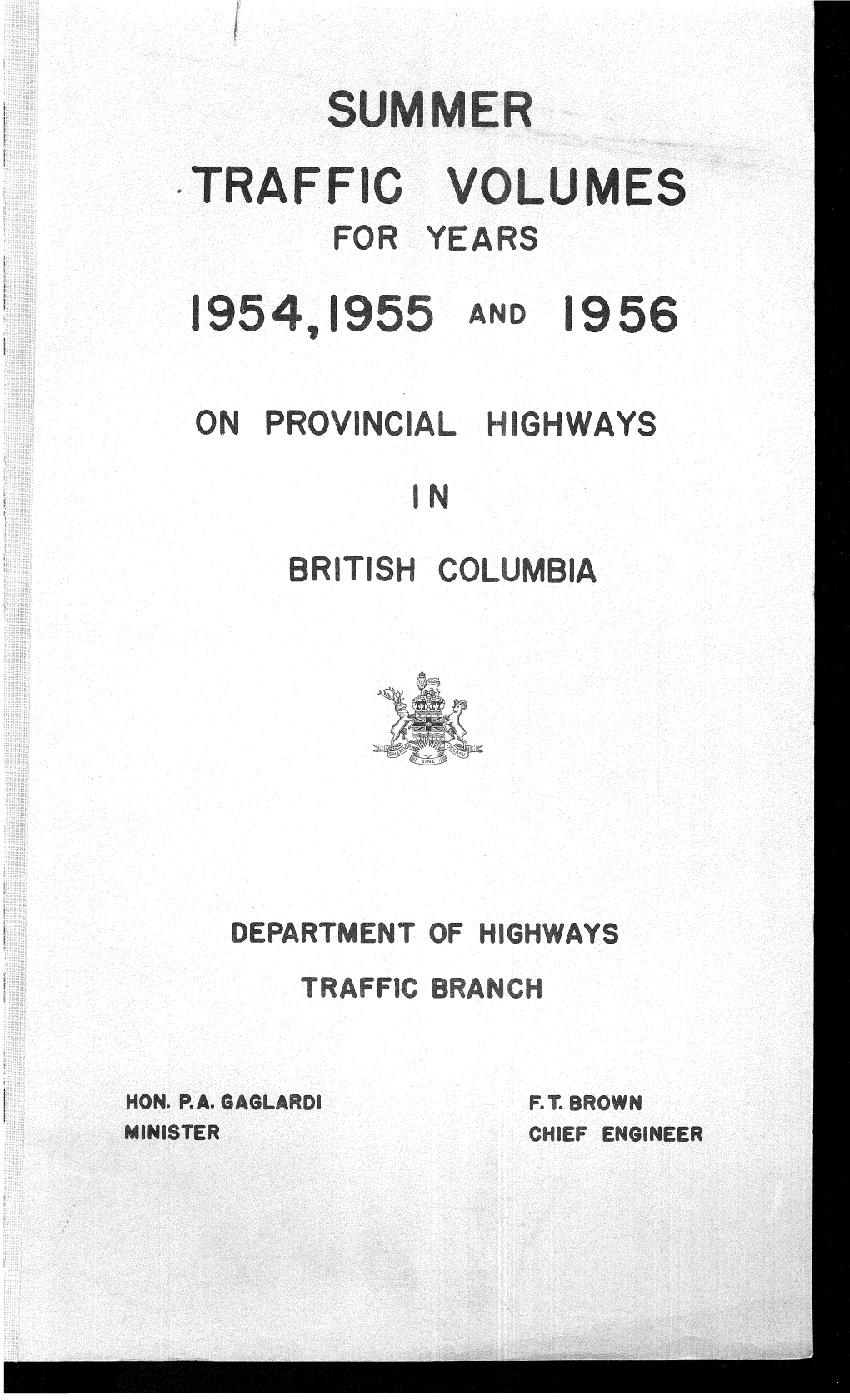 1954 1955 and 1956 Summer Traffic Volumes