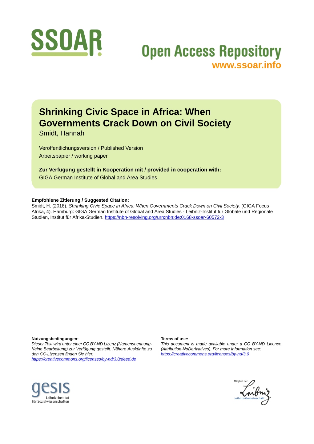 Shrinking Civic Space in Africa: When Governments Crack Down on Civil Society Smidt, Hannah