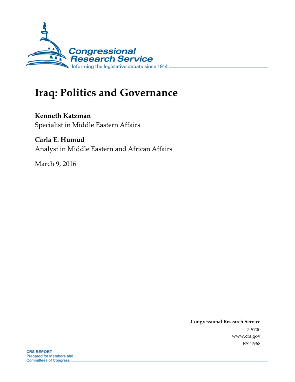 Iraq: Politics and Governance