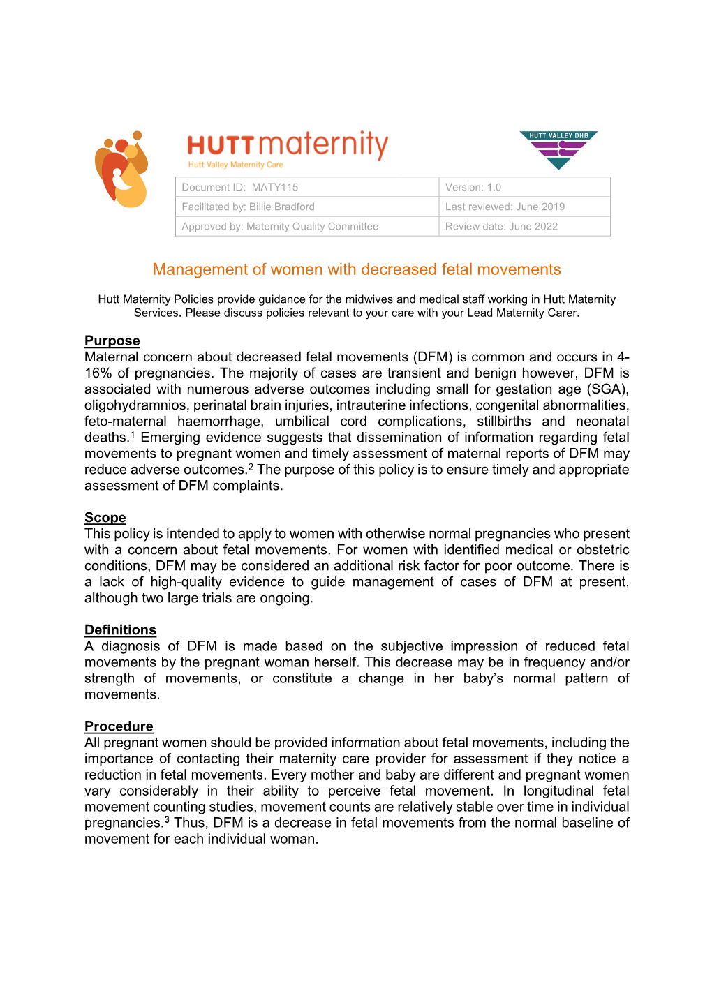 Decreased Fetal Movements Policy