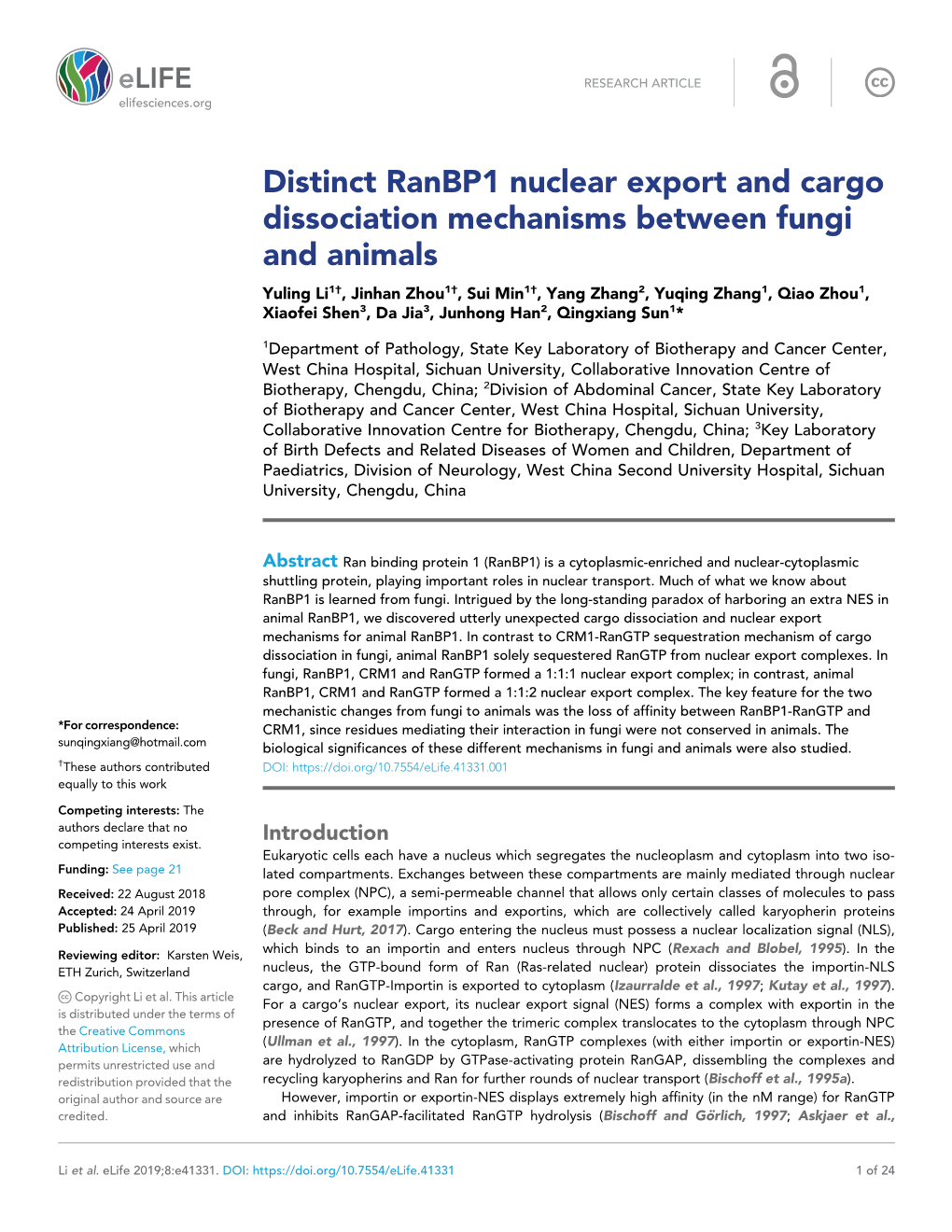 Distinct Ranbp1 Nuclear Export and Cargo Dissociation Mechanisms