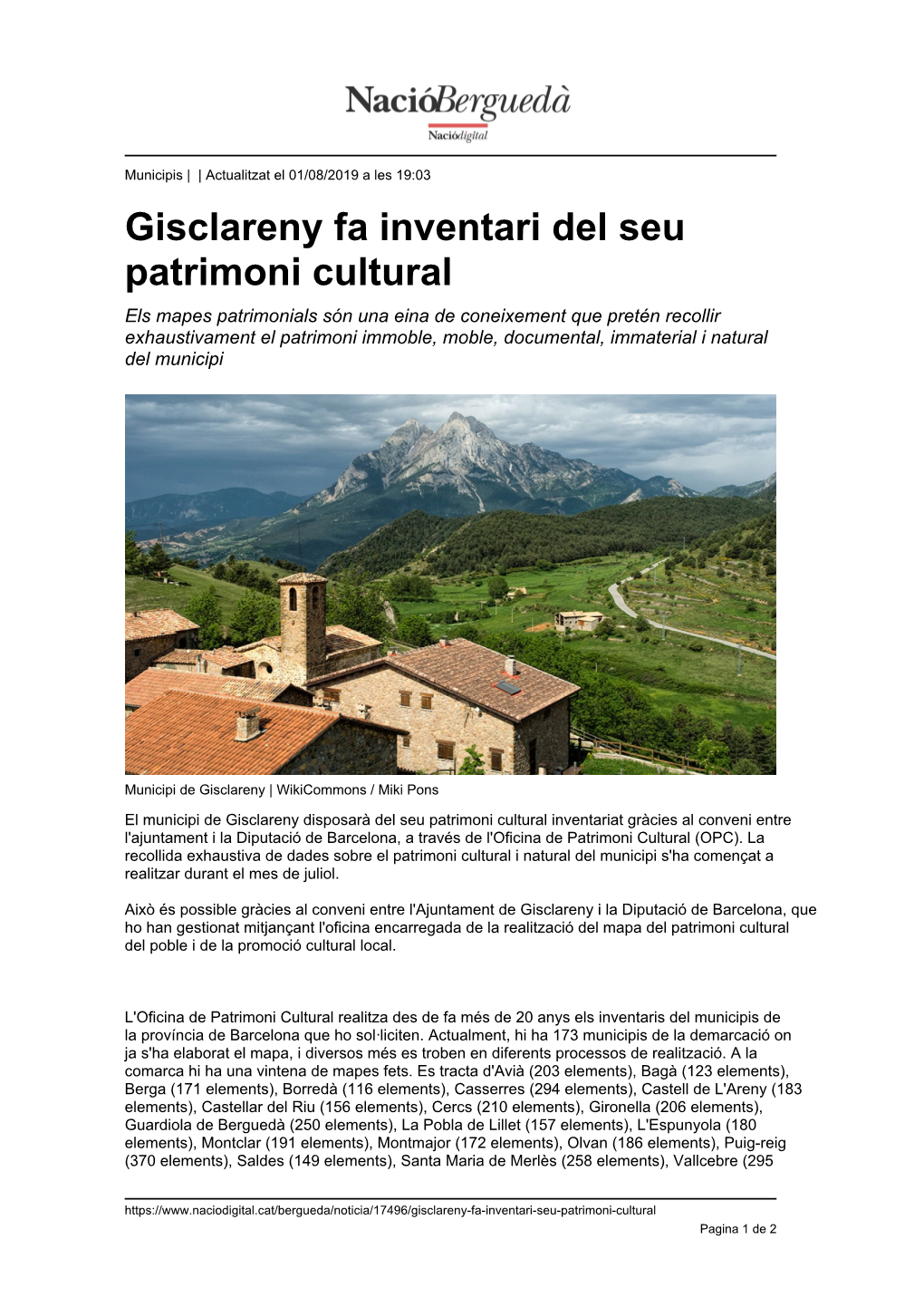 Gisclareny Fa Inventari Del Seu Patrimoni Cultural