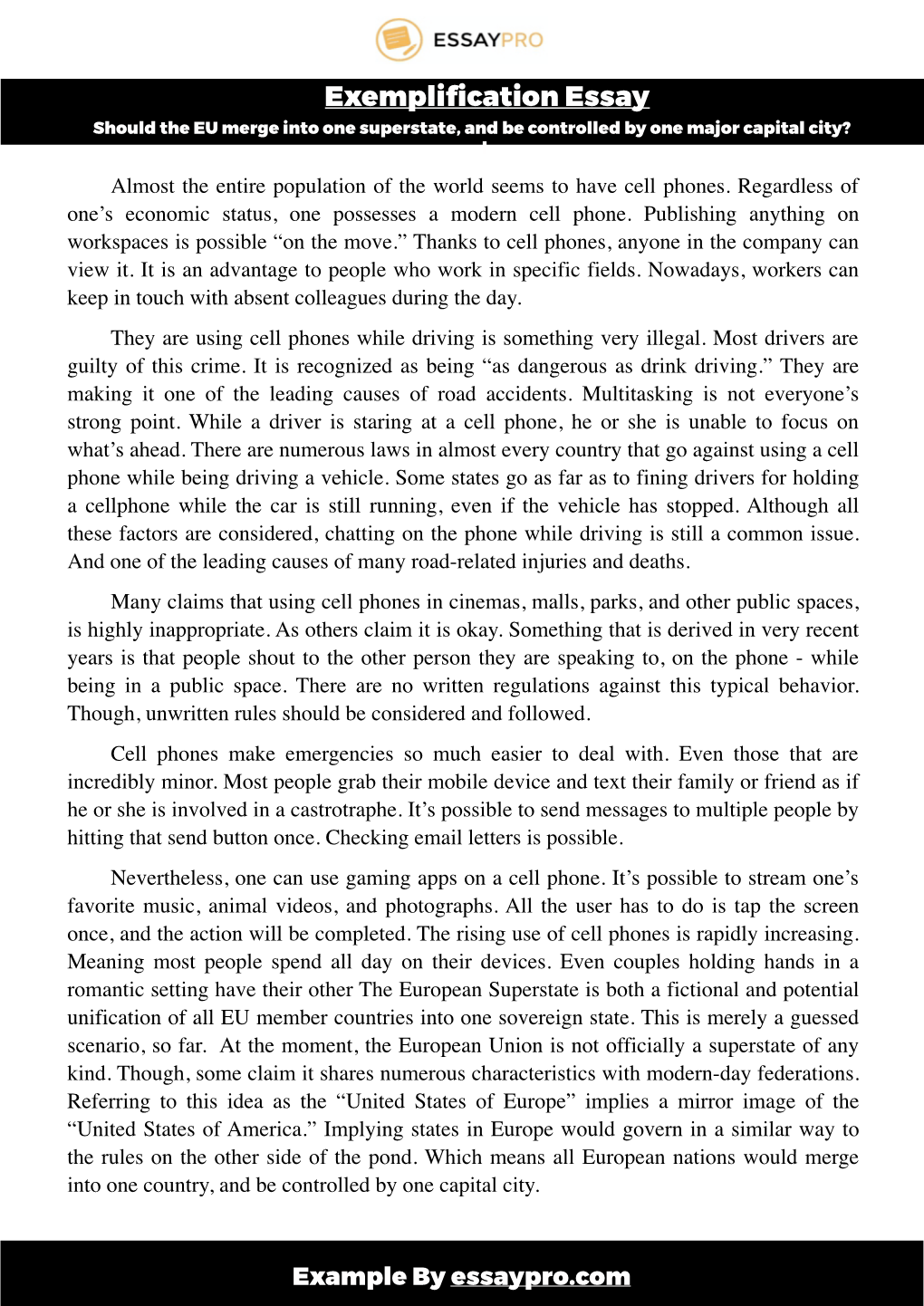 Should the EU Merge Into One Superstate, and Be Controlled by One Major Capital City? L Almost the Entire Population of the World Seems to Have Cell Phones