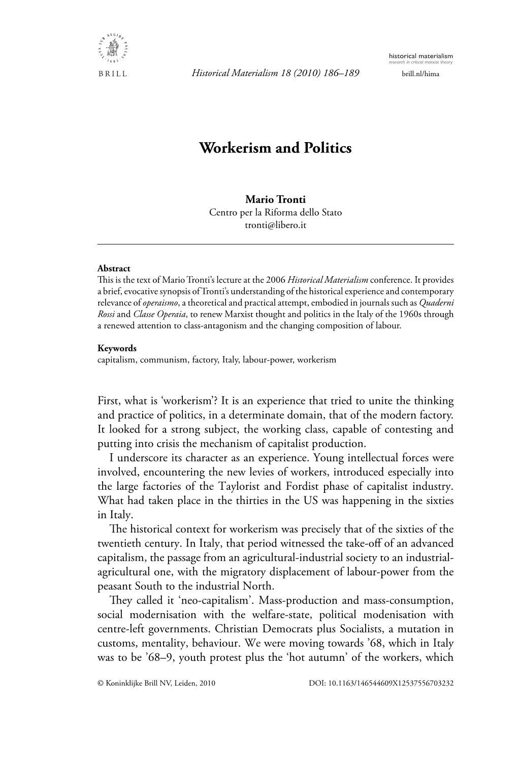 Workerism and Politics