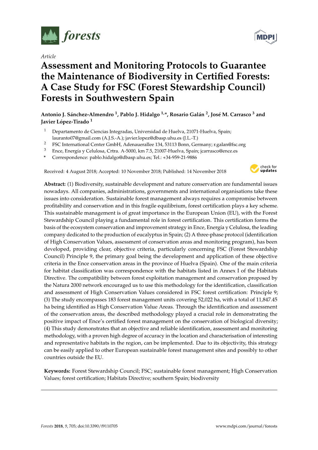 A Case Study for FSC (Forest Stewardship Council) Forests in Southwestern Spain