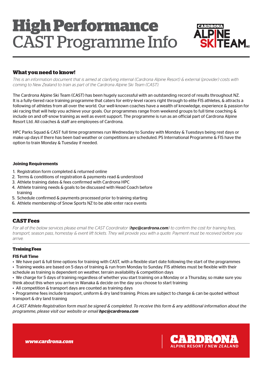 High Performance CAST Programme Info