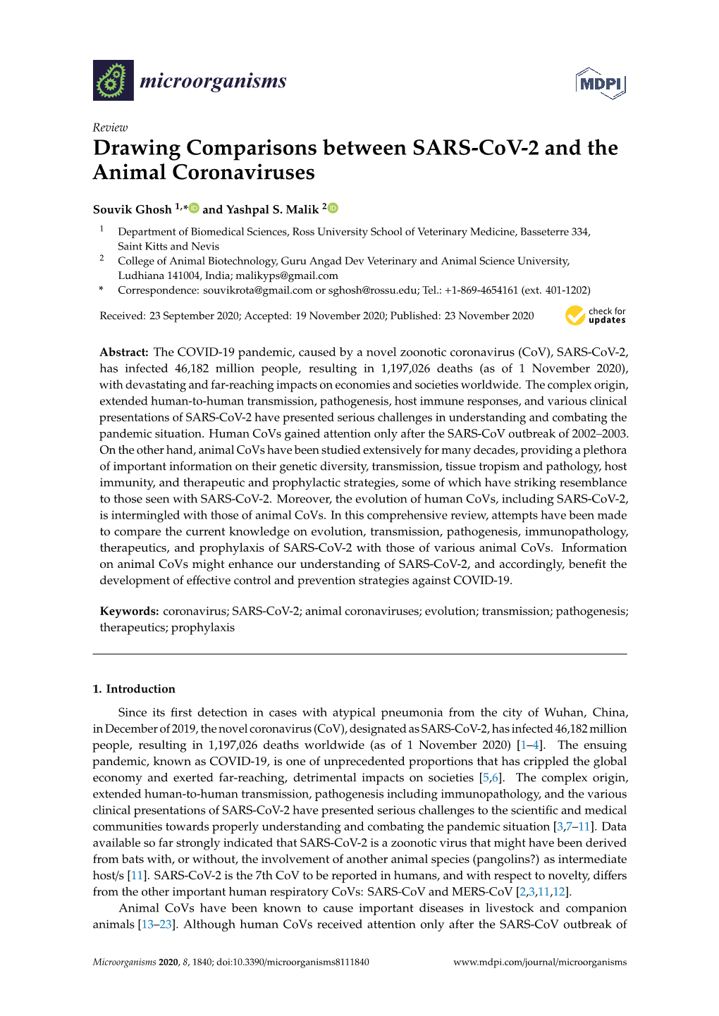 Drawing Comparisons Between SARS-Cov-2 and the Animal Coronaviruses