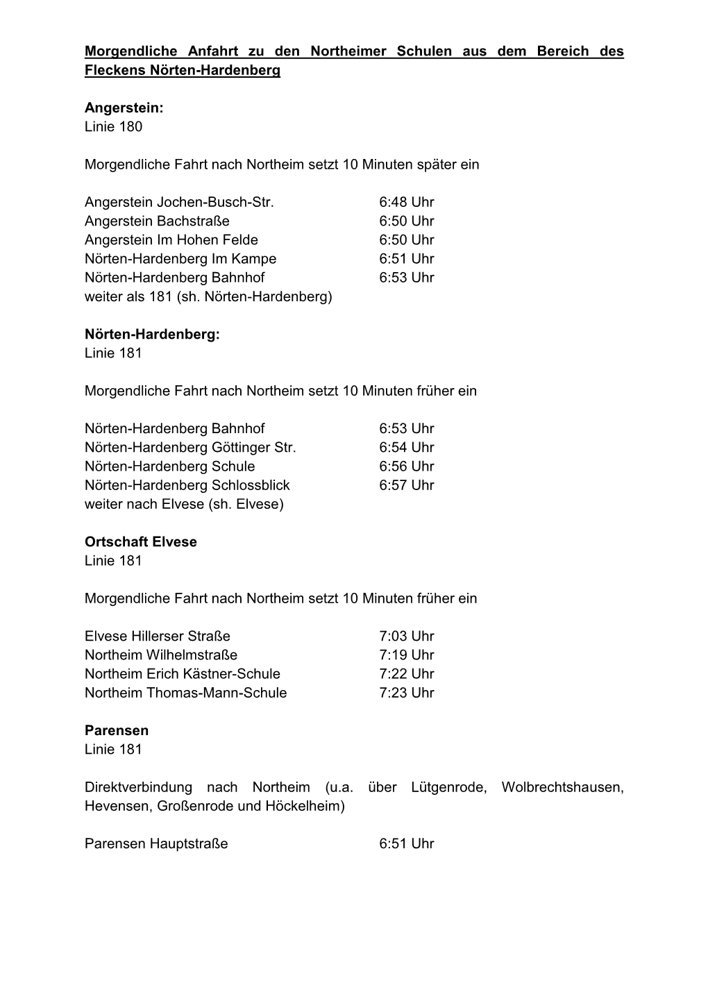 Morgendliche Anfahrt Zu Den Northeimer Schulen Aus Dem Bereich Des Fleckens Nörten-Hardenberg Angerstein