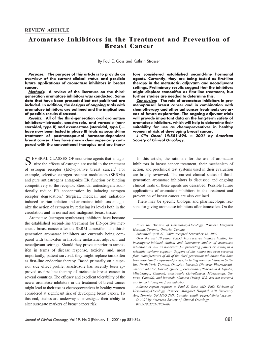 Aromatase Inhibitors in the Treatment and Prevention of Breast Cancer