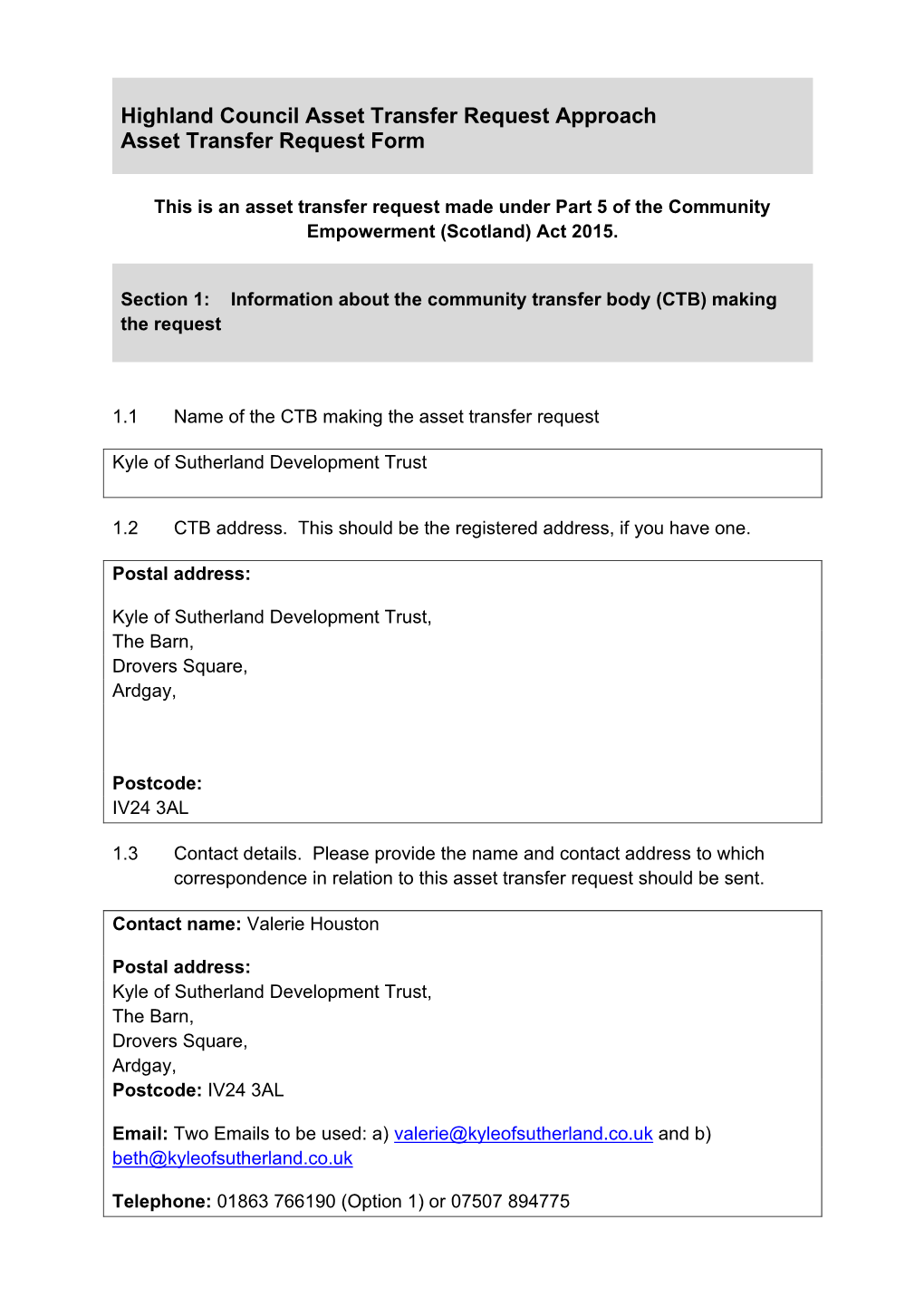 Asset Transfer Request Approach Asset Transfer Request Form