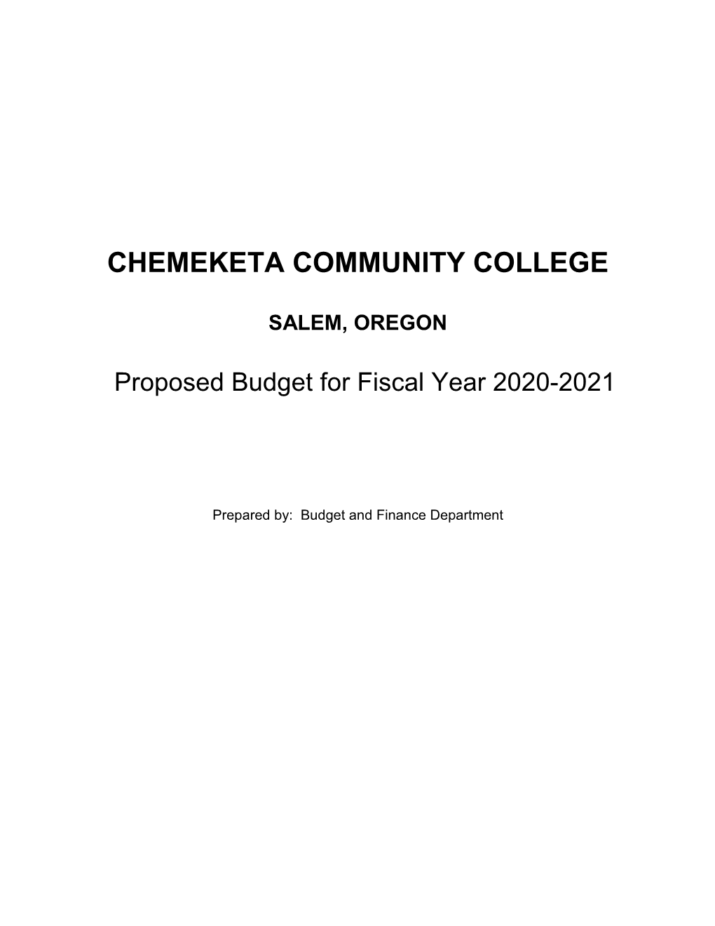 Proposed Budget for Fiscal Year 2020-2021