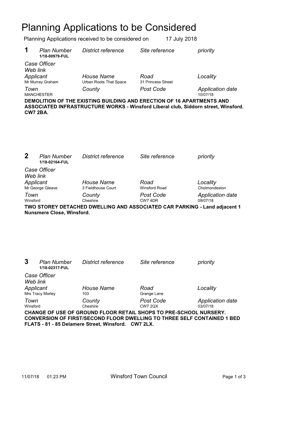 Planning Applications to Be Considered