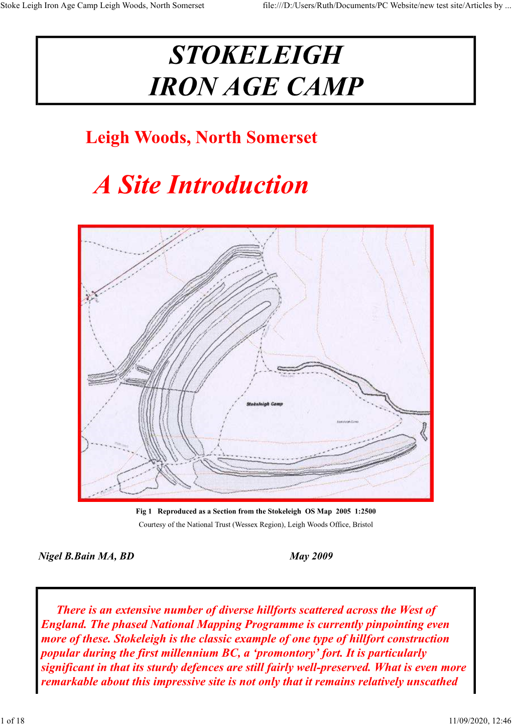 Stoke Leigh Iron Age Camp Leigh Woods, North Somerset File:///D:/Users/Ruth/Documents/PC Website/New Test Site/Articles by