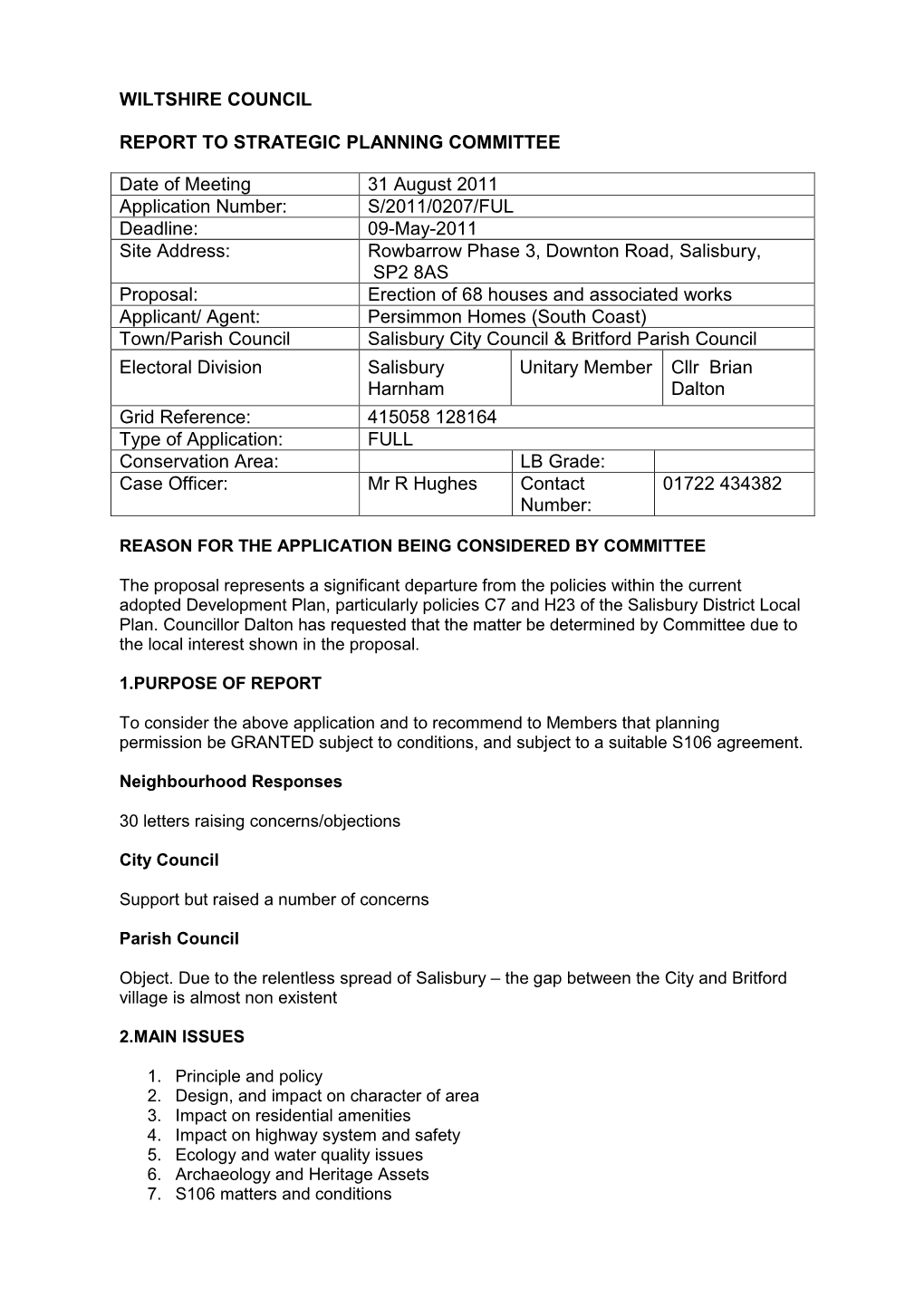 Wiltshire Council Report to Strategic Planning