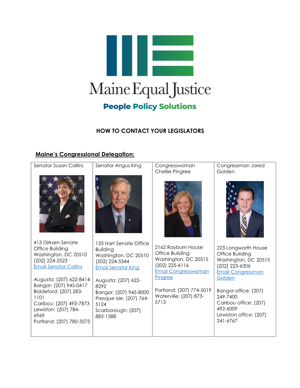 HOW to CONTACT YOUR LEGISLATORS Maine's