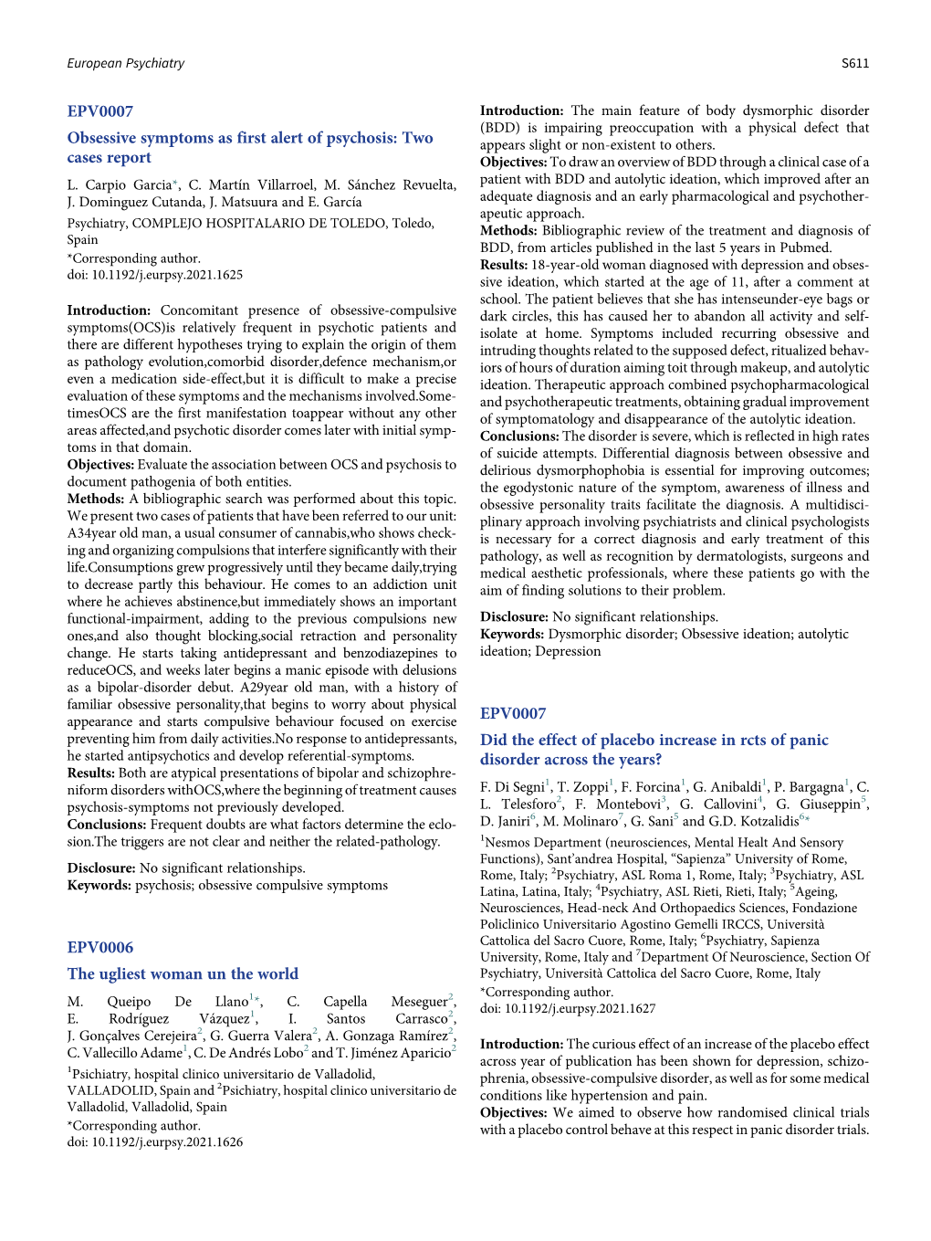 EPV0007 Obsessive Symptoms As First Alert of Psychosis