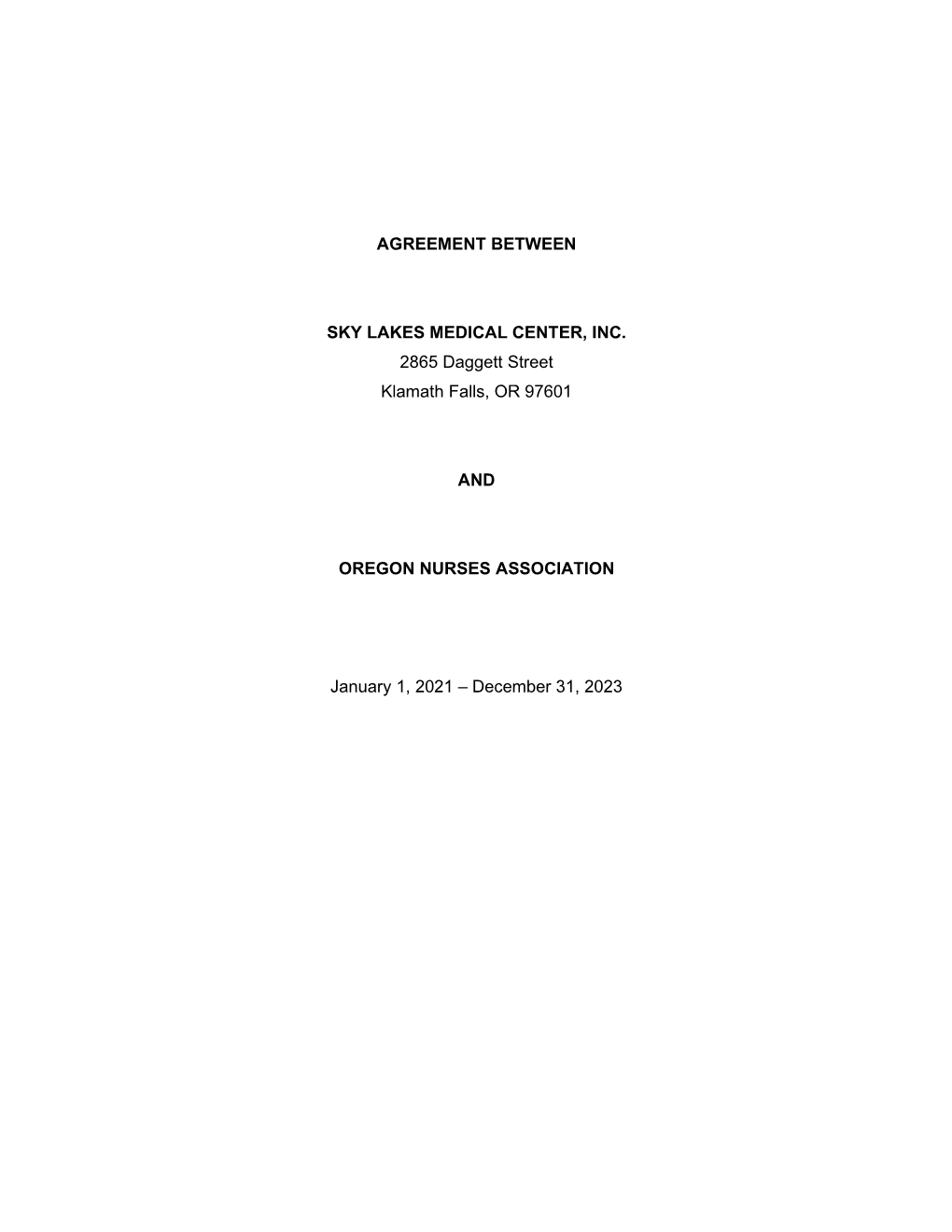 Agreement Between Sky Lakes Medical Center, Inc. 2865