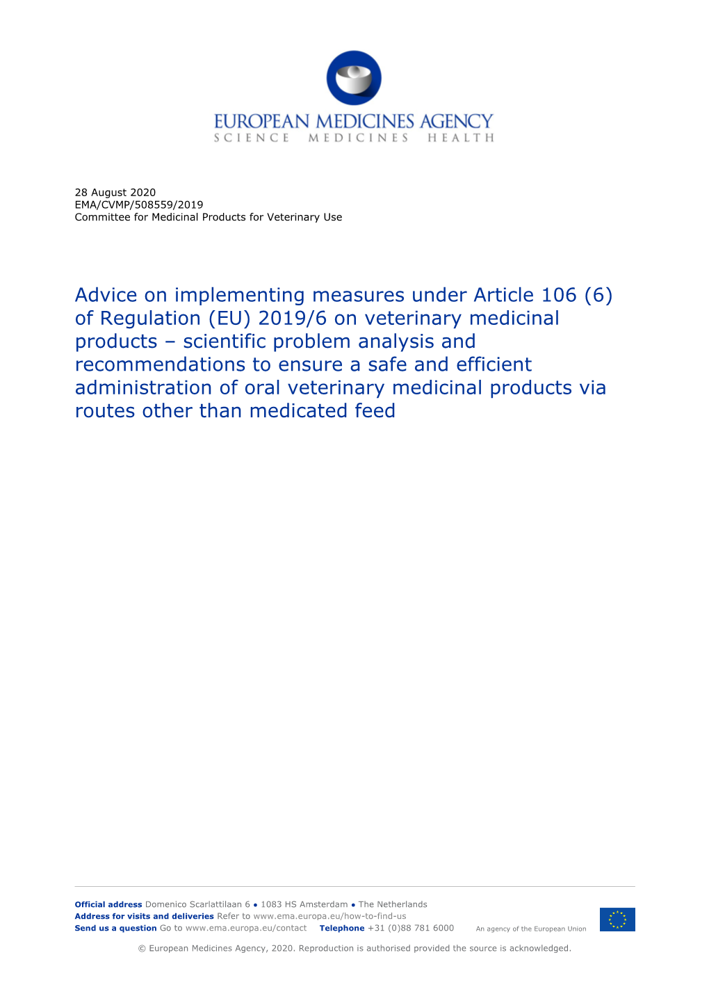 EMA/CVMP/508559/2019 Committee for Medicinal Products for Veterinary Use