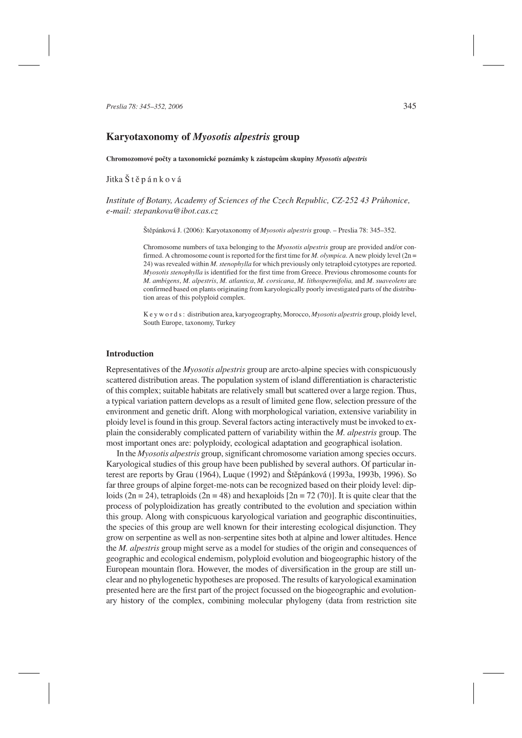 Karyotaxonomy of Myosotis Alpestris Group