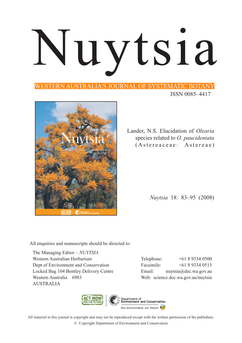 Western Australia's Journal of Systematic Botany Issn 0085–4417