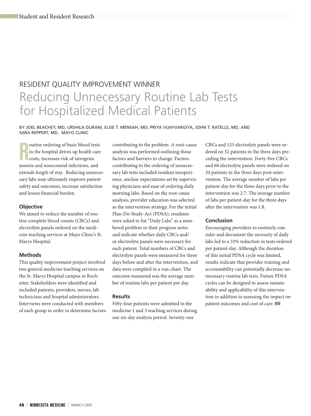 Reducing Unnecessary Routine Lab Tests for Hospitalized Medical Patients