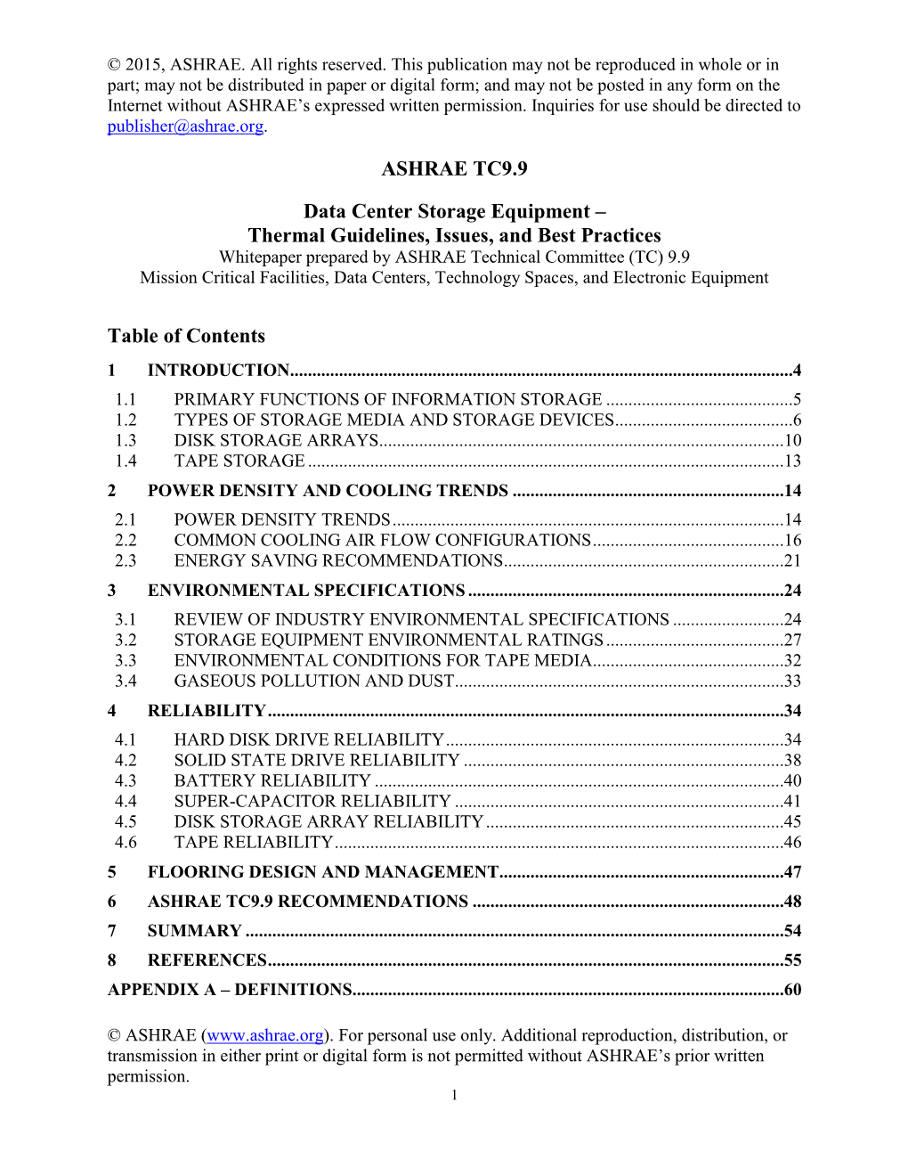 ASHRAE TC9.9 Data Center Storage Equipment