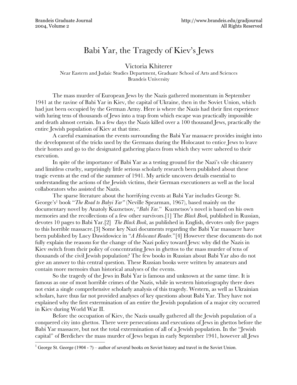 Babi Yar, the Tragedy of Kiev's Jews