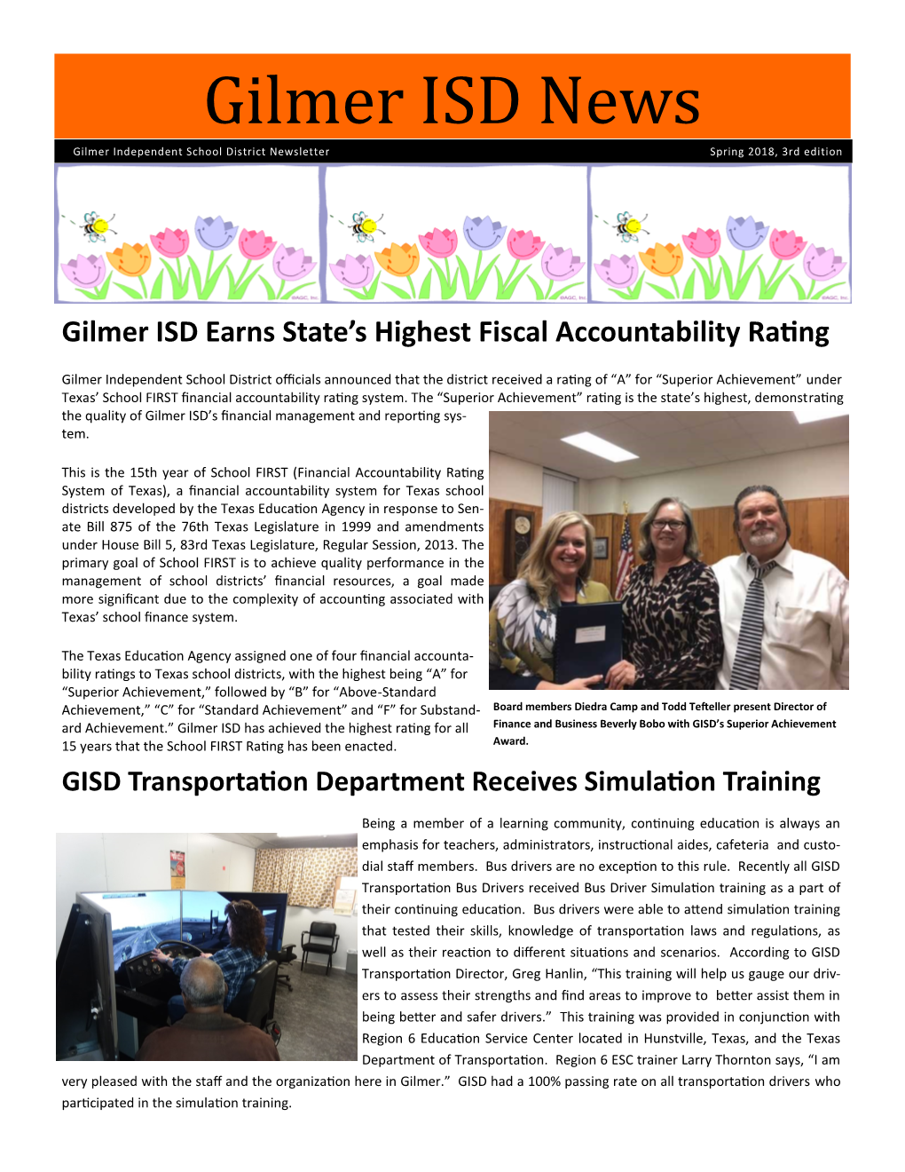 Gilmer ISD News Ggilmer Independent School District Newsletter Newsletter Fspring 2018, 3Rd Edition