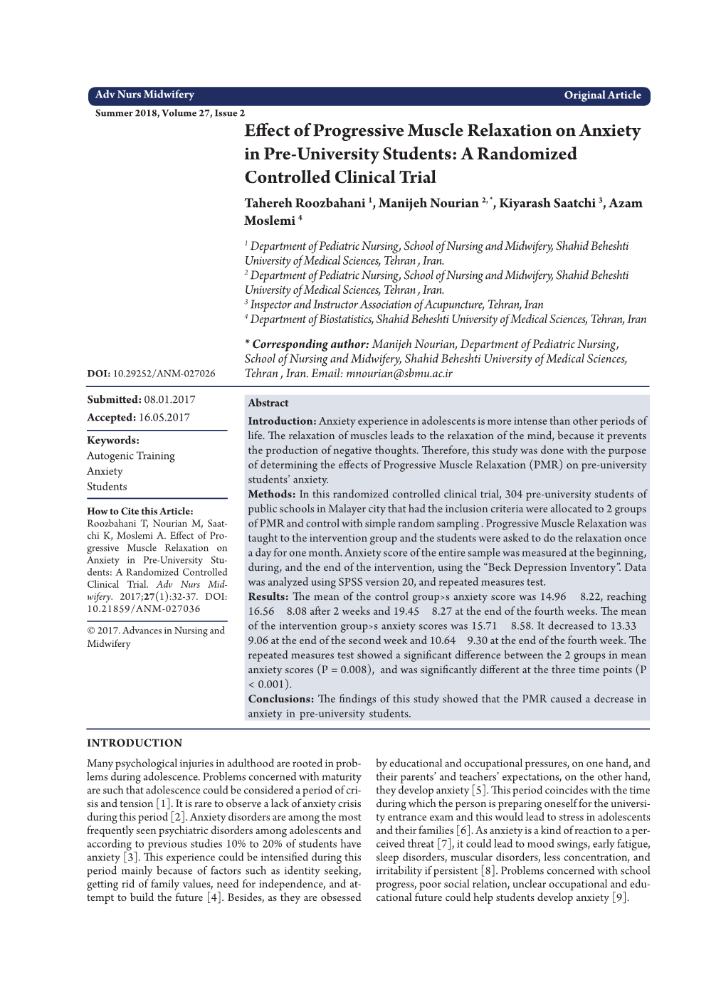 Effect of Progressive Muscle Relaxation on Anxiety in Pre