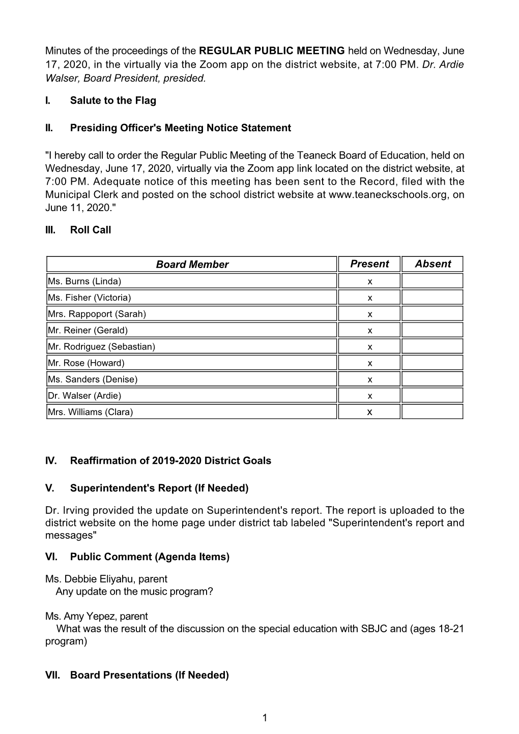 June 17, 2020 Regular Public Meeting (Pdf)