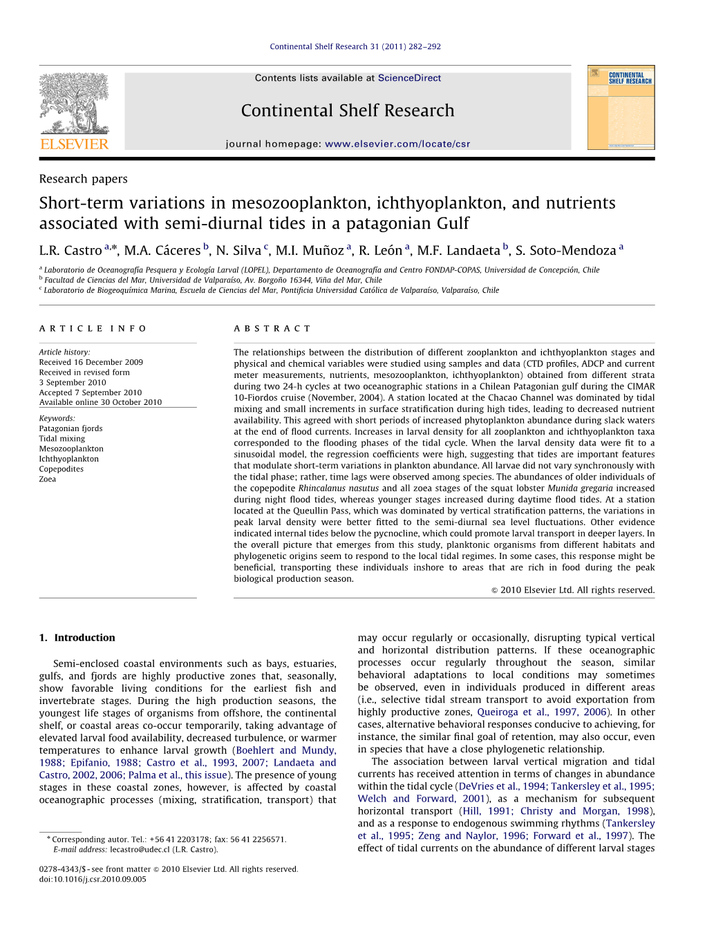 Short-Term Variations in Mesozooplankton, Ichthyoplankton, and Nutrients Associated with Semi-Diurnal Tides in a Patagonian Gulf