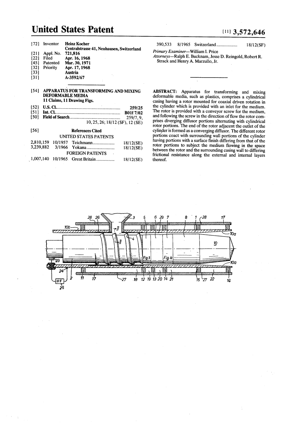 United States Patent (11) 3,572,646 72 Inventor Heinz Kocher 390,533 8/1965 Switzerland