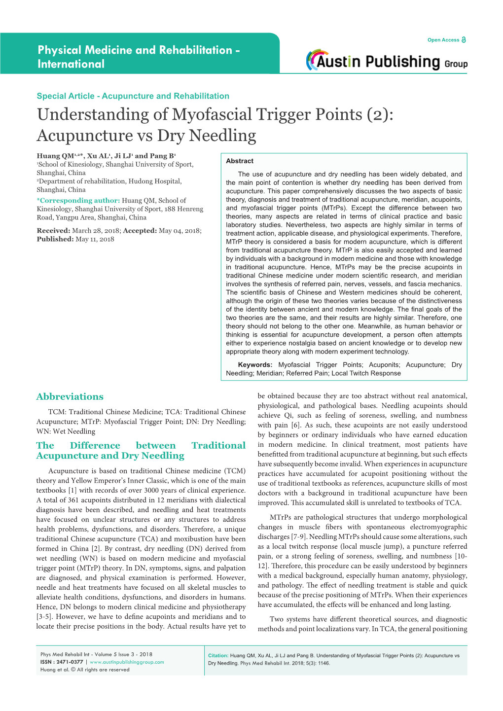 Understanding of Myofascial Trigger Points (2): Acupuncture Vs Dry Needling