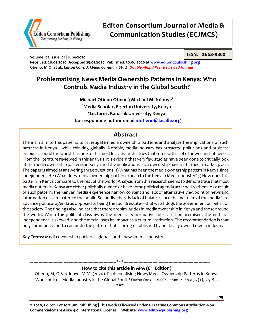 Editon Consortium Journal of Media & Communication Studies (ECJMCS)