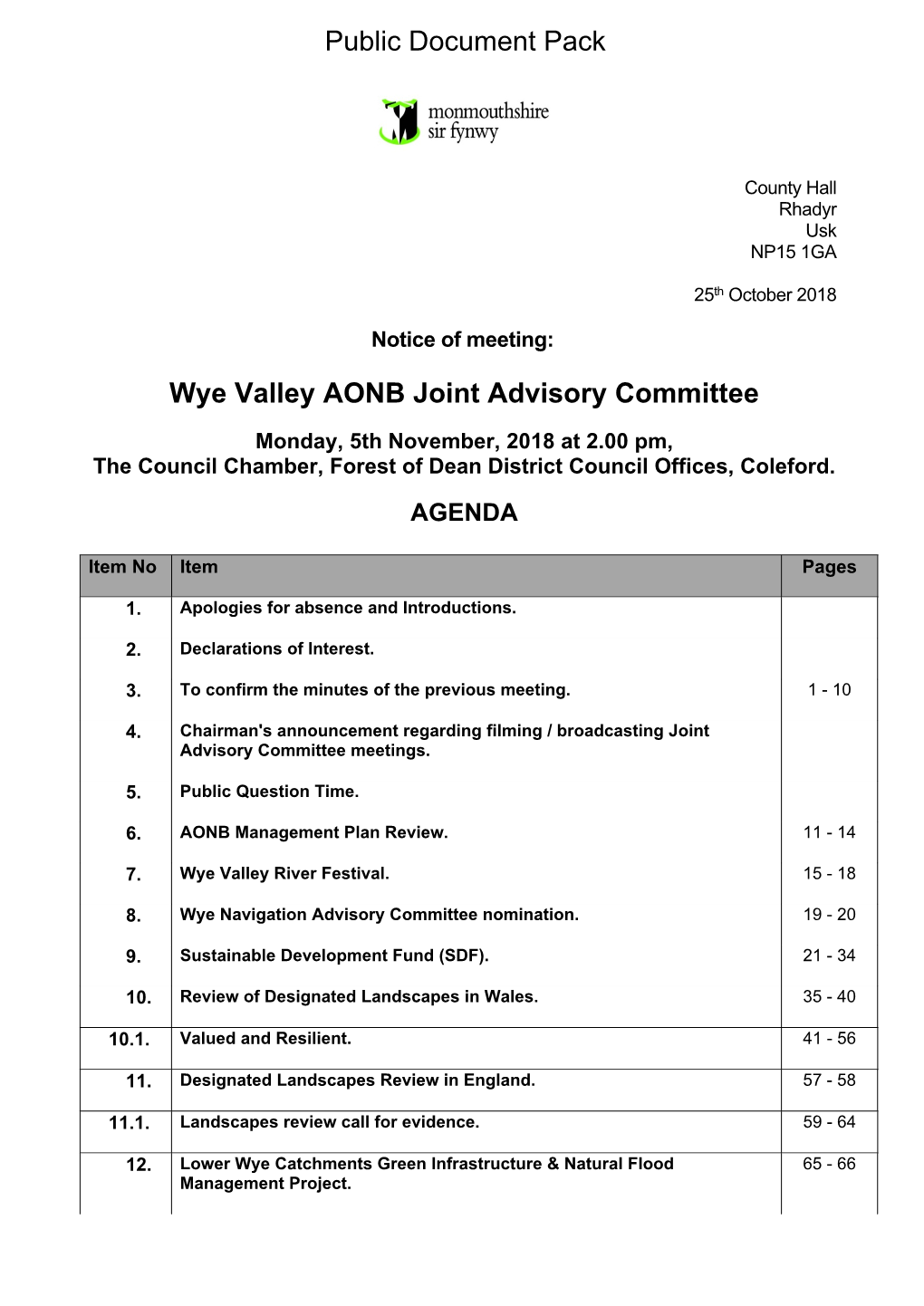 (Public Pack)Agenda Document for Wye Valley AONB Joint Advisory