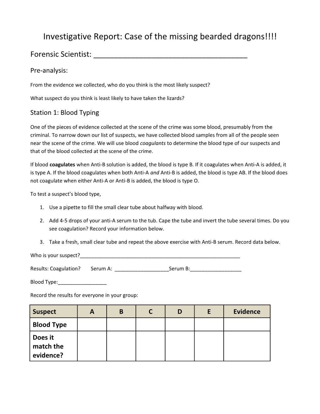 Station X: Blood Typing