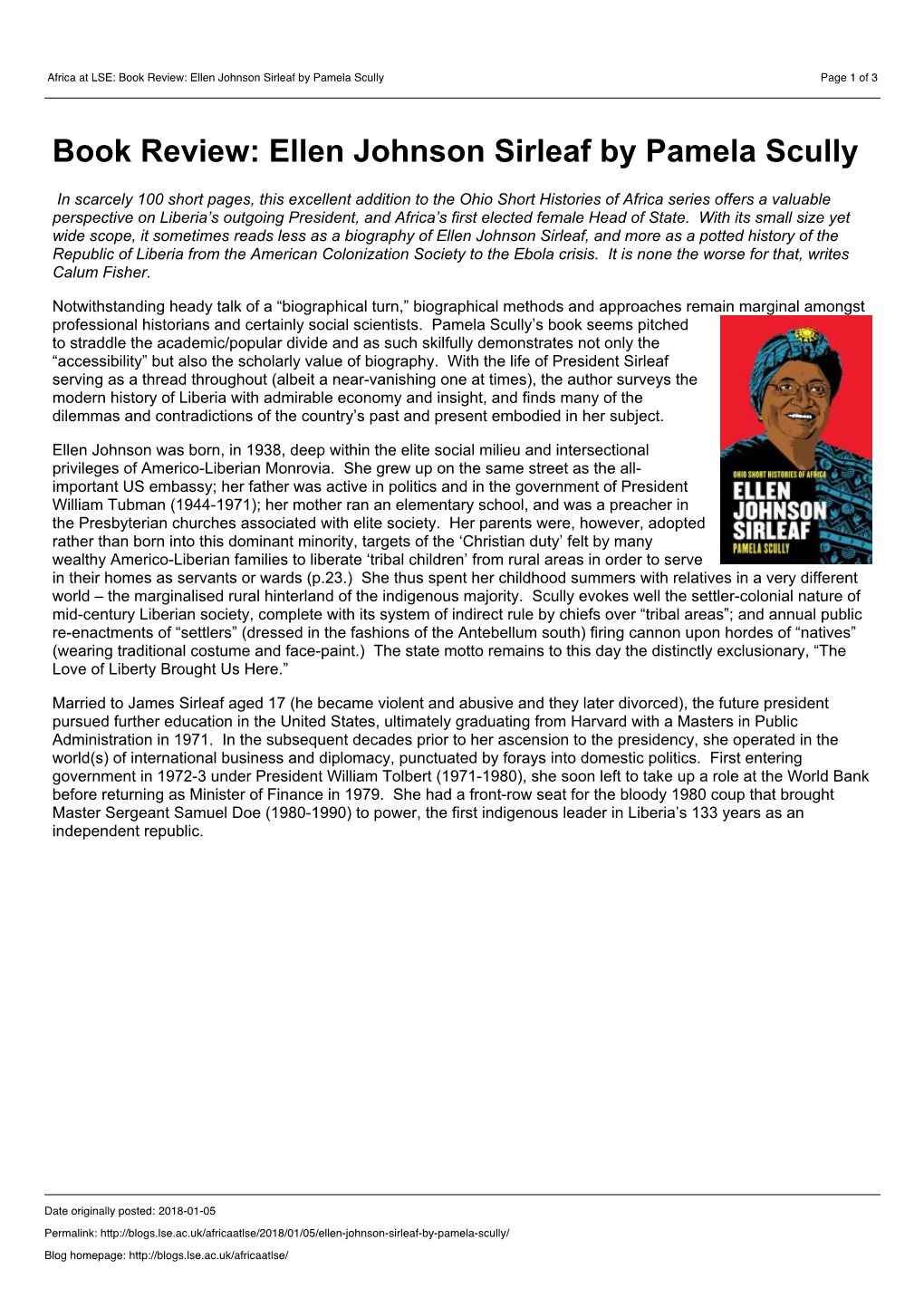 Africa at LSE: Book Review: Ellen Johnson Sirleaf by Pamela Scully Page 1 of 3