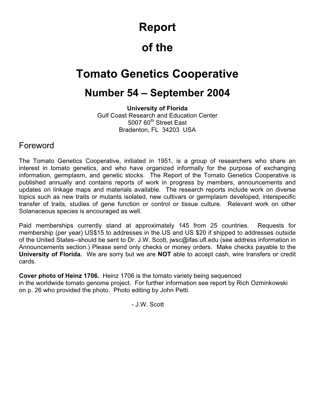 Report of the Tomato Genetics Cooperative