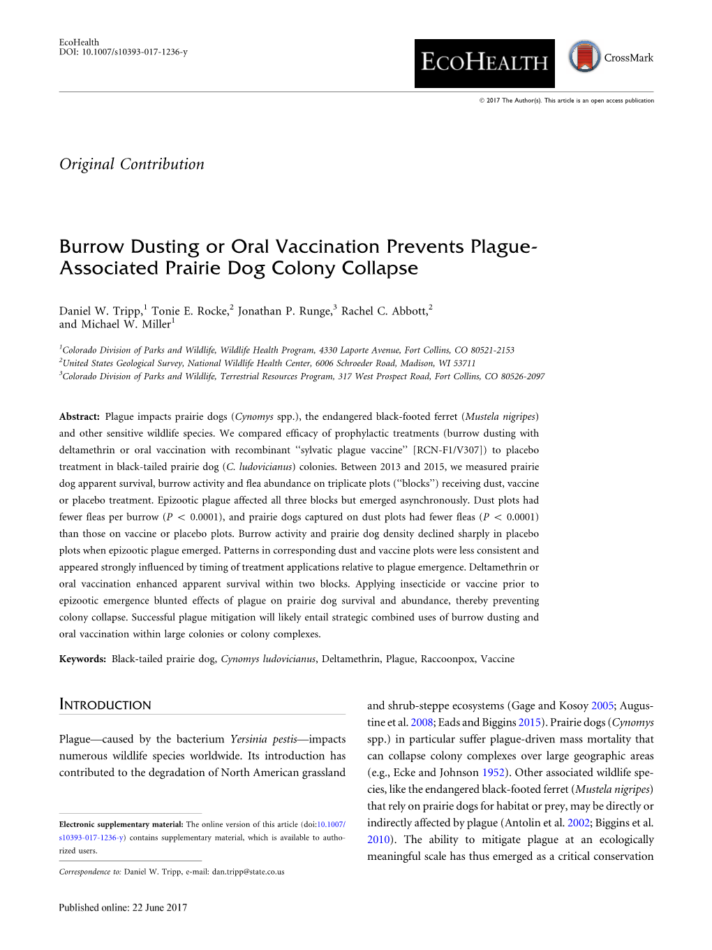 Burrow Dusting Or Oral Vaccination Prevents Plague-Associated Prairie